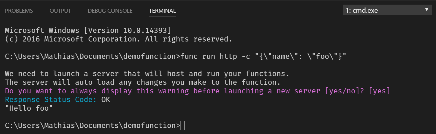 Running function via CLI